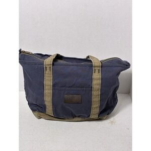 LL Bean Vintage 90's Small Tote Bag Canvas Blue Zip Top Cotton Travel USA Made